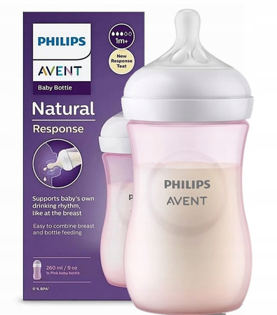 AVENT BUTELKA RESPONSYWNA NATURAL RÓŻOWA 260ML 1m+