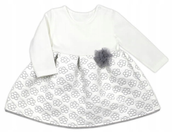 NICOL SUKIENKA ŚMIETANKOWA W SZARE KWIATY Z DŁUGIM RĘKAWEM ROZ. 86