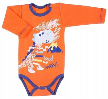 EWA KLUCZE BODY MESSY PLAY DŁUGI RĘKAW POMARAŃCZOWE Z DINOZAUREM ROZ. 74