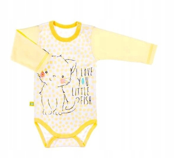 EWA KLUCZE BODY PETITE DŁUGI RĘKAW ŻÓŁTE Z KOTKIEM ROZ. 68