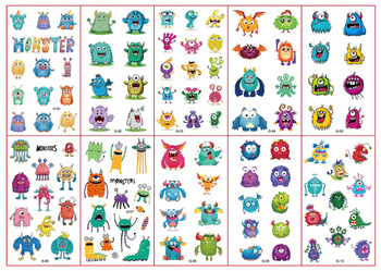 TATUAŻE ZMYWALNE KALKOMANIE DLA DZIECI 10 ARKUSZY POTWÓRY